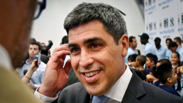 Former Austin FC sporting director Claudio Reyna reacts during an interview.